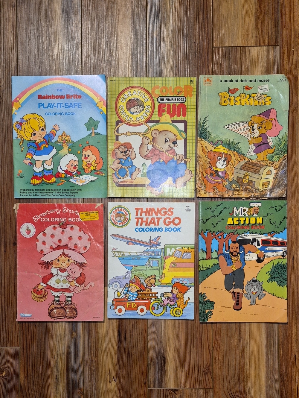 Vintage 80's Kids Used Coloring Book Lot - Mr. T, Rainbow Brite, Biskitts & More